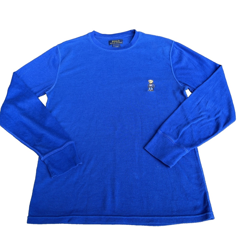 Polo Ralph Lauren Long Sleeve Thermal Shirt Waffle Knit Embroidered Teddy Bear M